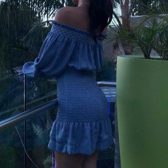 Blue ruched off the shoulder dress - Picture 5 of 5
